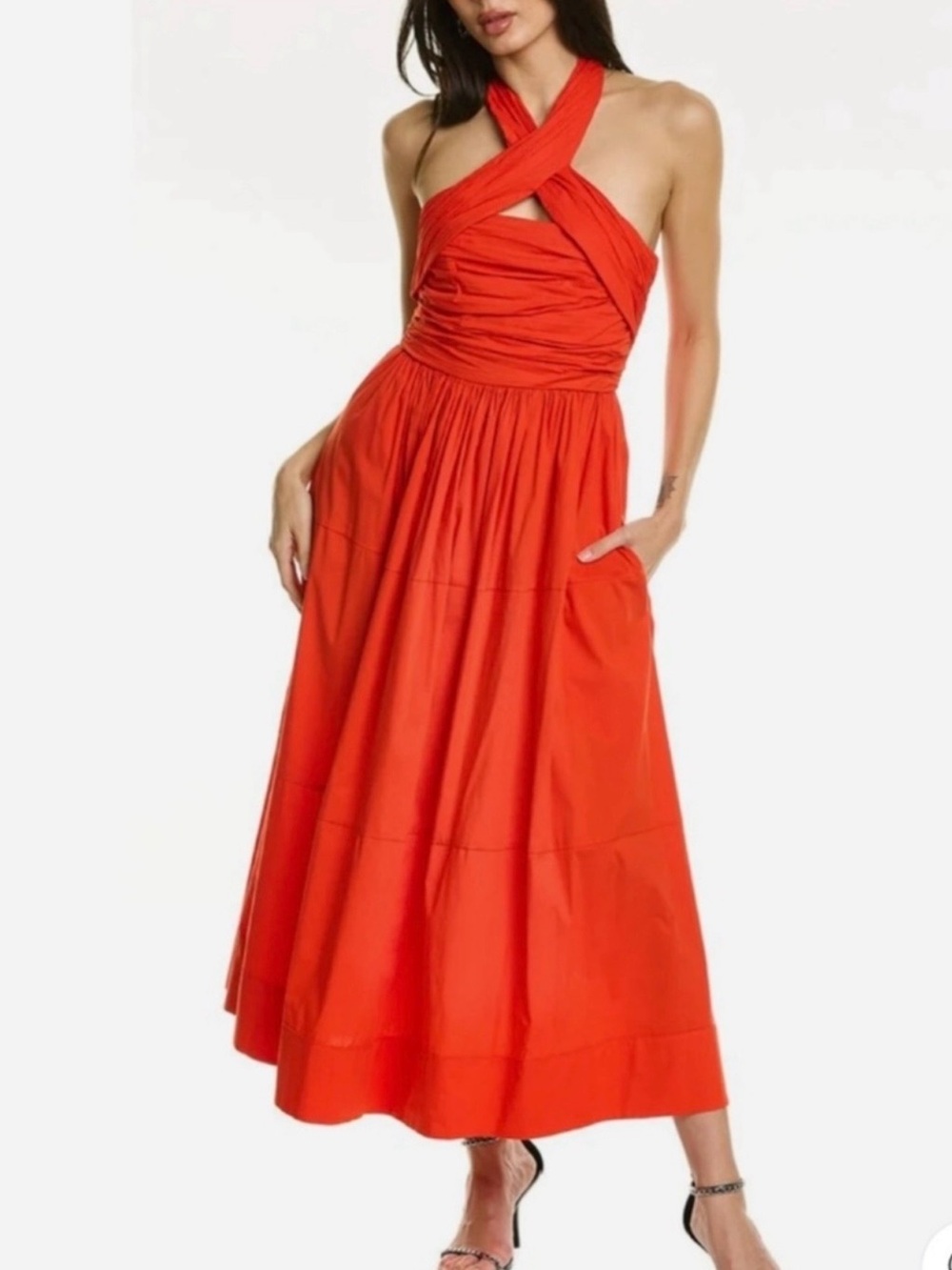 Cinq a Sept orange Cross-Front Halter Maxi Dress